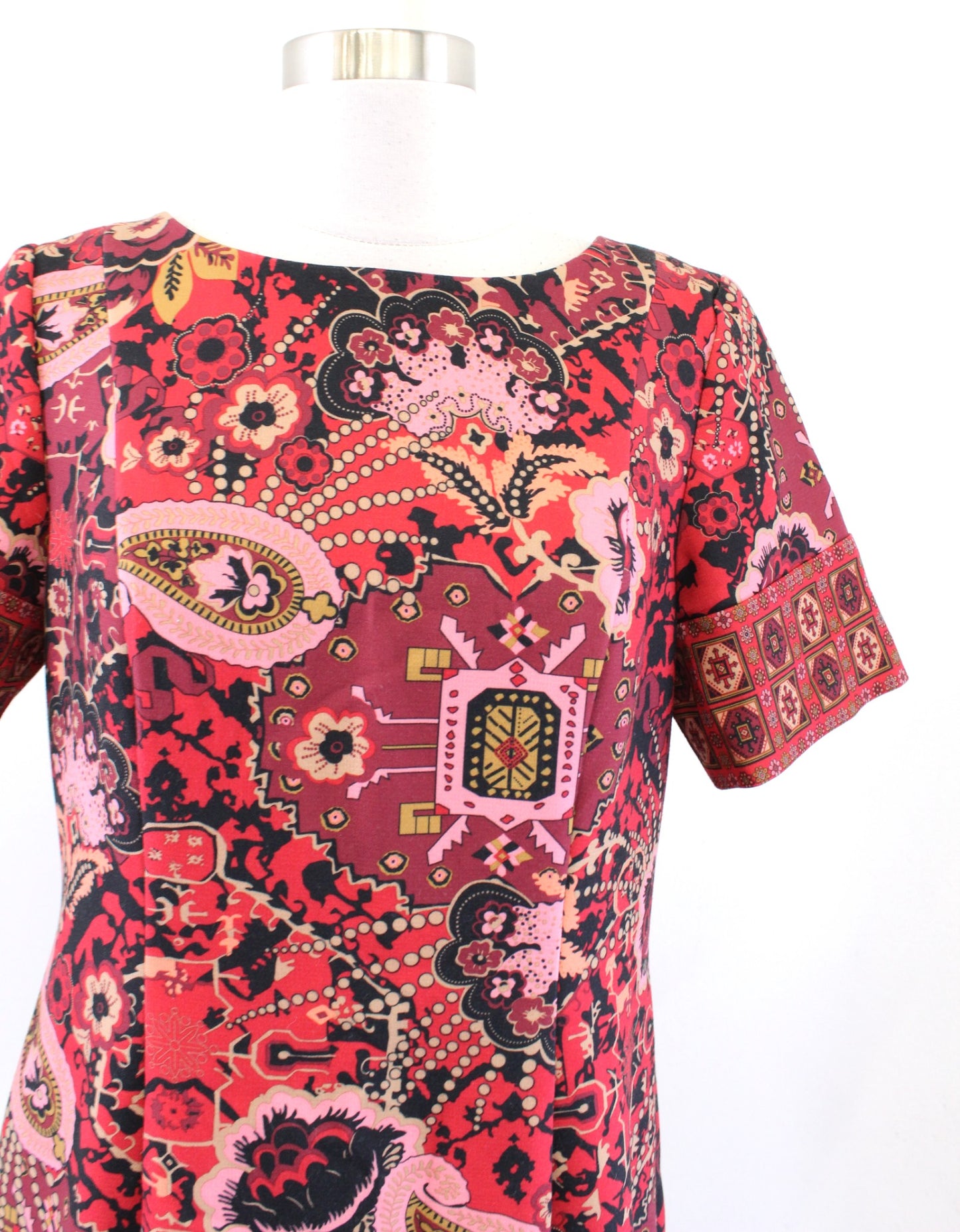 Talbots Maroon Red Paisley Geometric Floral Print Short Sleeve Dress Size 10P