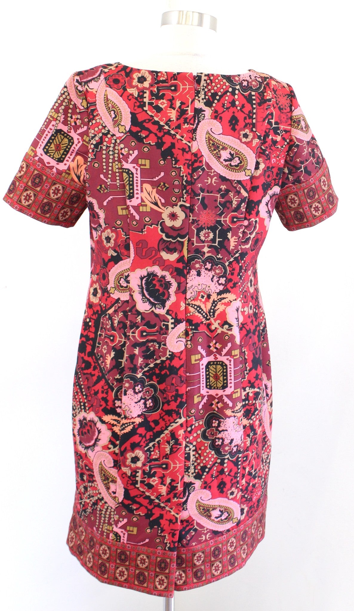 Talbots Maroon Red Paisley Geometric Floral Print Short Sleeve Dress Size 10P