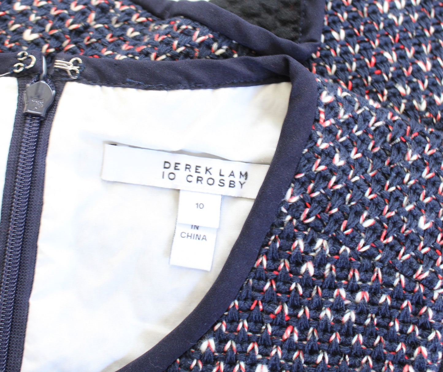 Derek Lam 10 Crosby Navy Blue Tweed Mixed Media Layered Combo Top Blouse Size 10 Sleeveless