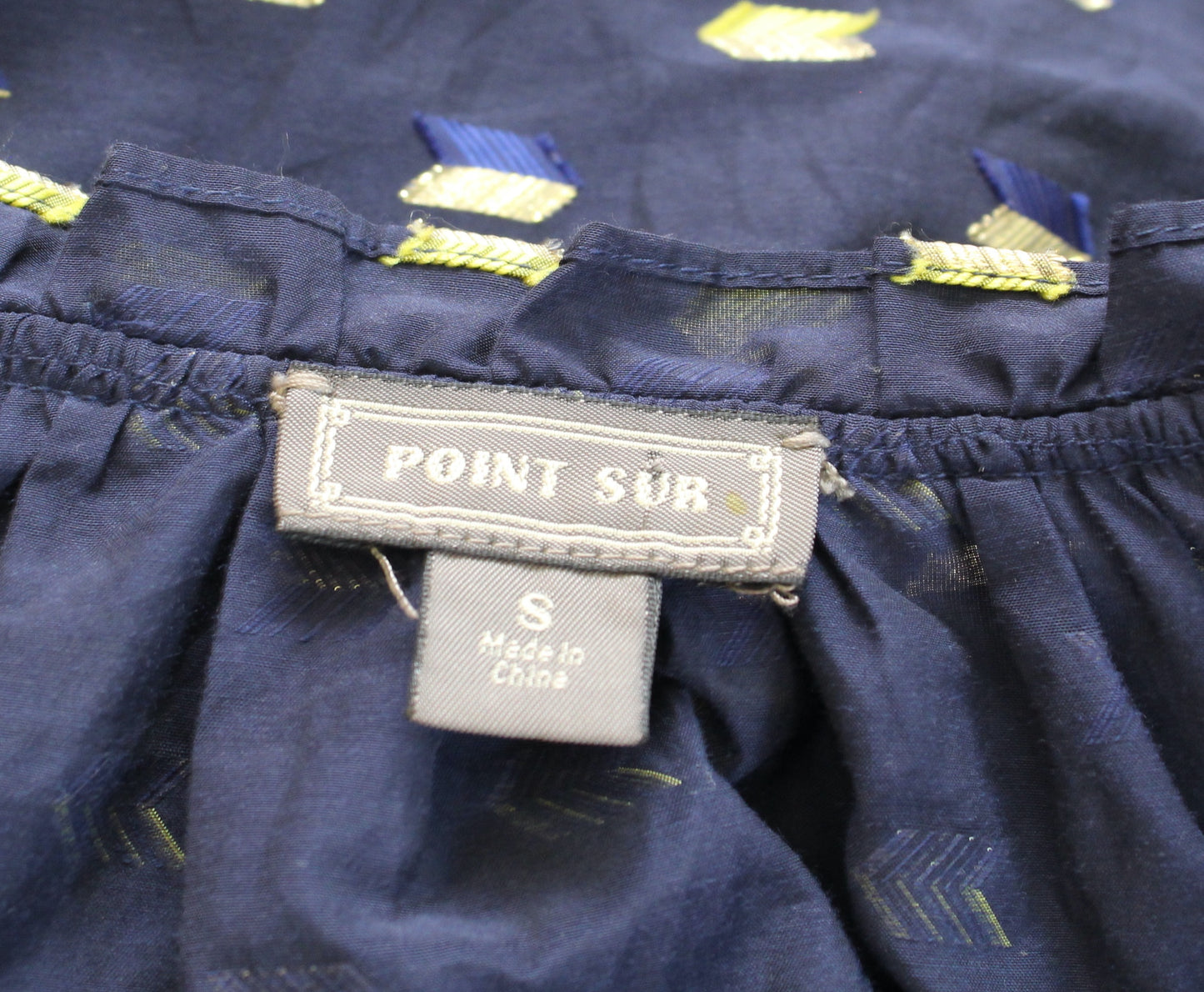 Point Sur J Crew Navy Blue Metallic Arrow Clip Dot Popover Top Blouse Size S