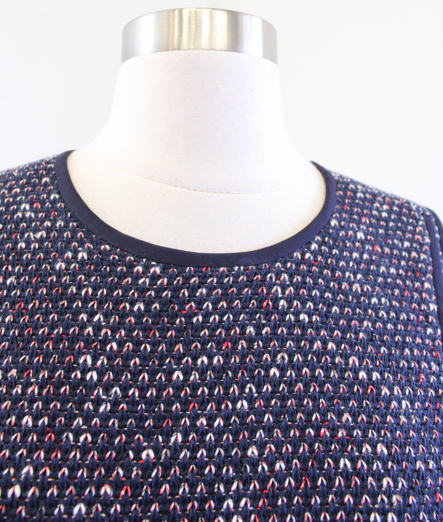 Derek Lam 10 Crosby Navy Blue Tweed Mixed Media Layered Combo Top Blouse Size 10 Sleeveless