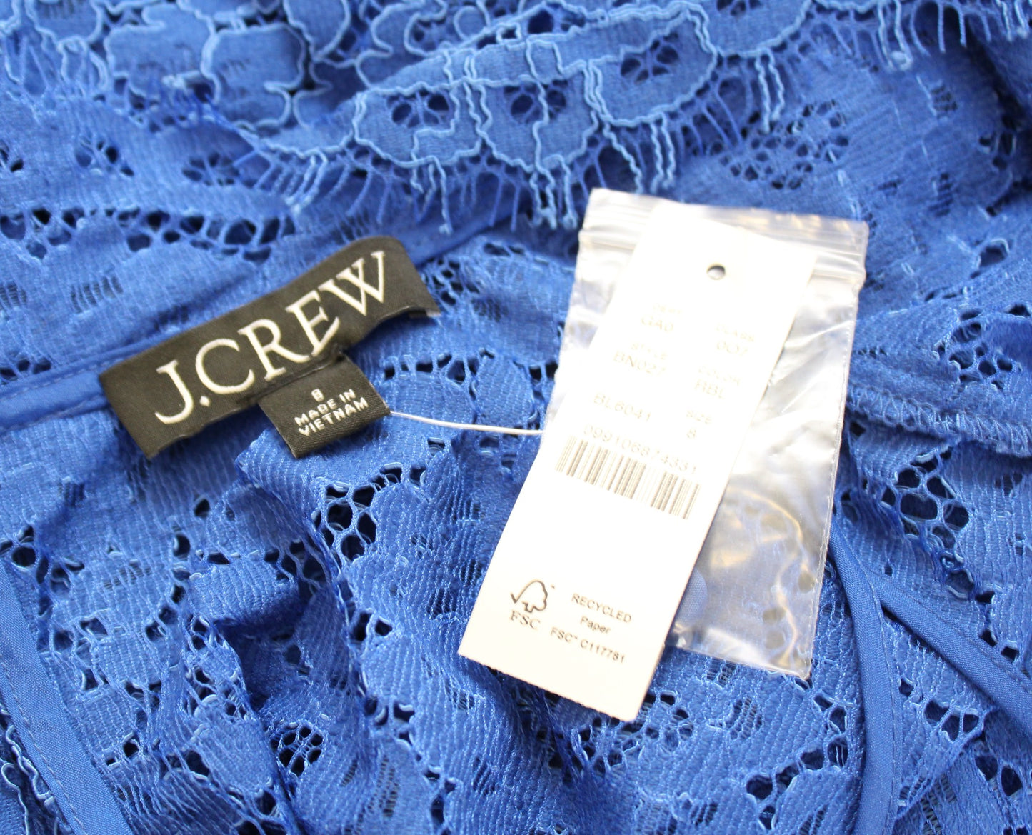 NWT J Crew Blue Layered Lace Scalloped Mock Neck Illusion Top Blouse Size 8