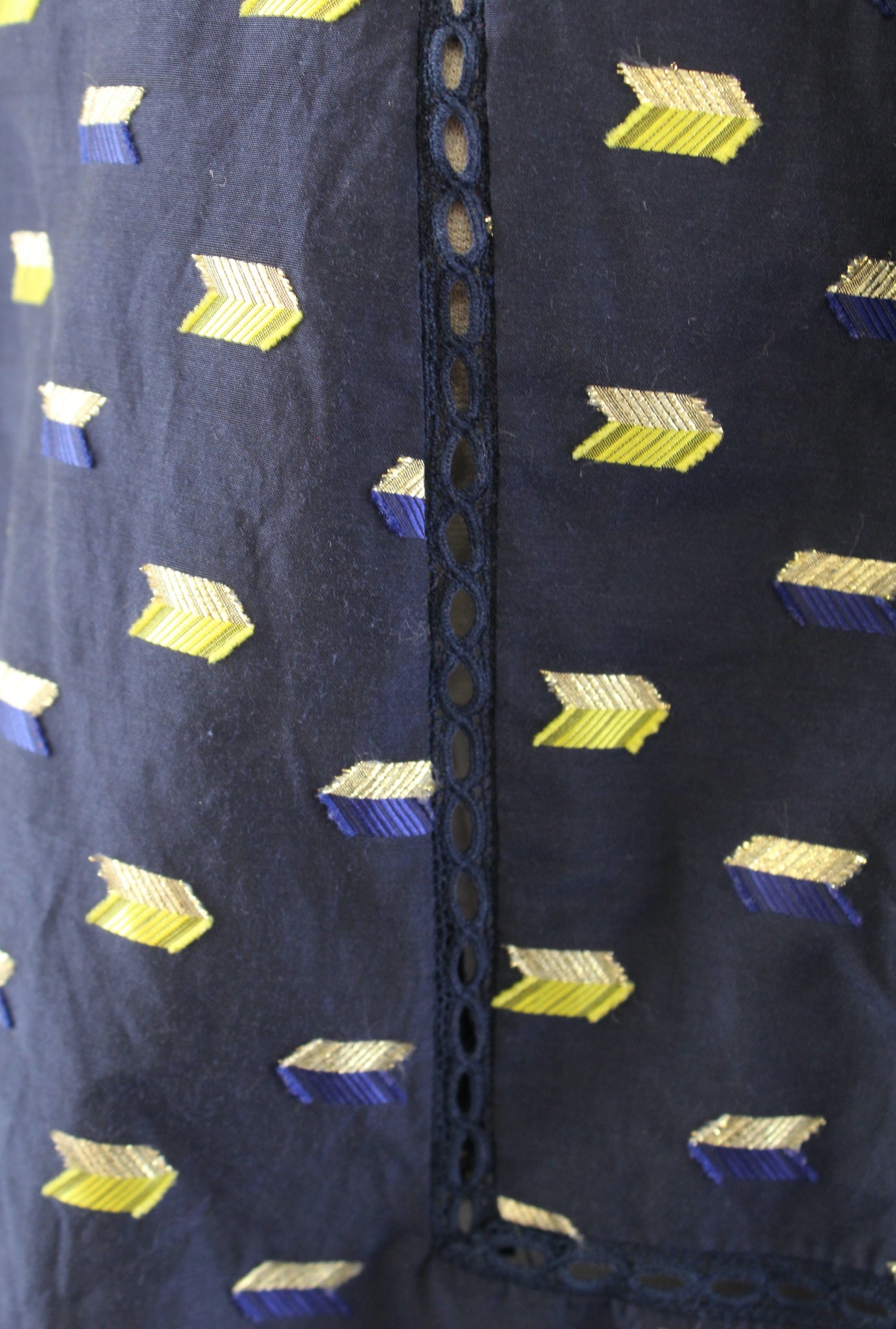 Point Sur J Crew Navy Blue Metallic Arrow Clip Dot Popover Top Blouse Size S