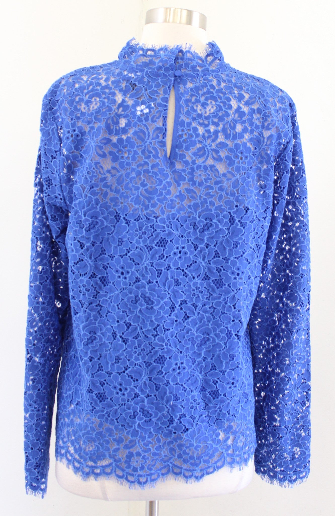 NWT J Crew Blue Layered Lace Scalloped Mock Neck Illusion Top Blouse Size 8