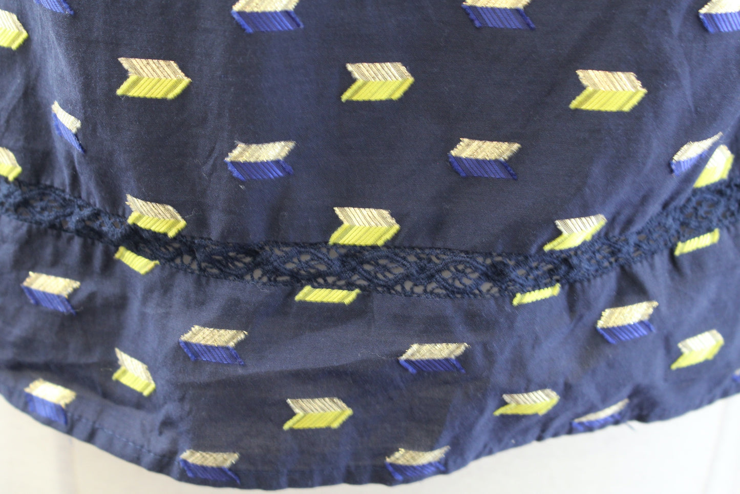 Point Sur J Crew Navy Blue Metallic Arrow Clip Dot Popover Top Blouse Size S