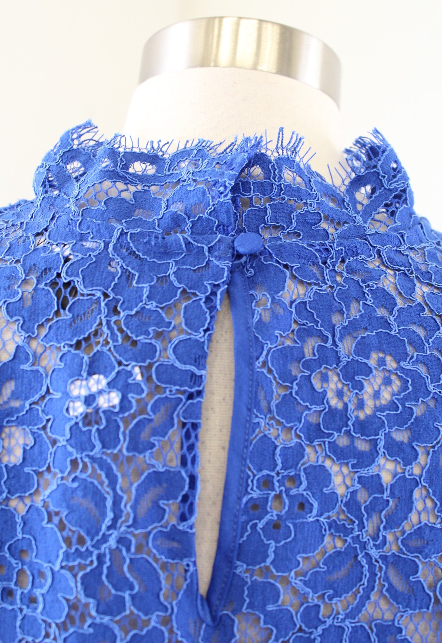 NWT J Crew Blue Layered Lace Scalloped Mock Neck Illusion Top Blouse Size 8