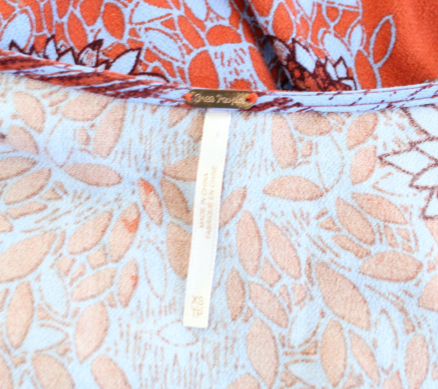 Free People Birds of a Feather Orange Floral Printed Top Blouse Size XS V Neck