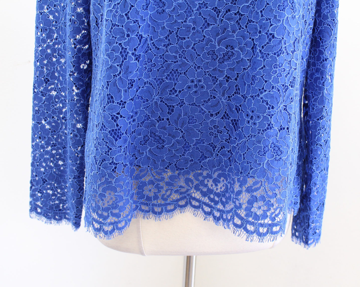 NWT J Crew Blue Layered Lace Scalloped Mock Neck Illusion Top Blouse Size 8