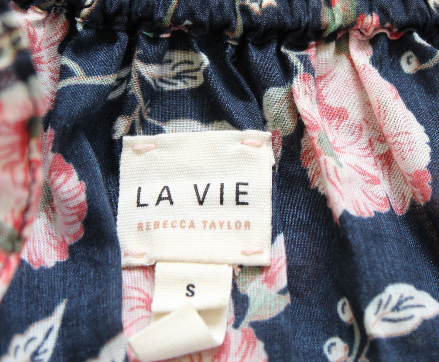 Rebecca Taylor La Vie Navy Blue Vintage Floral Polka Dot Peasant Top Blouse Sz S