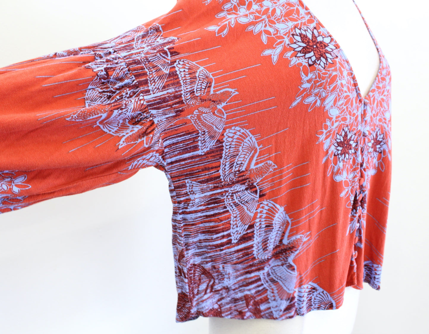 Free People Birds of a Feather Orange Floral Printed Top Blouse Size XS V Neck