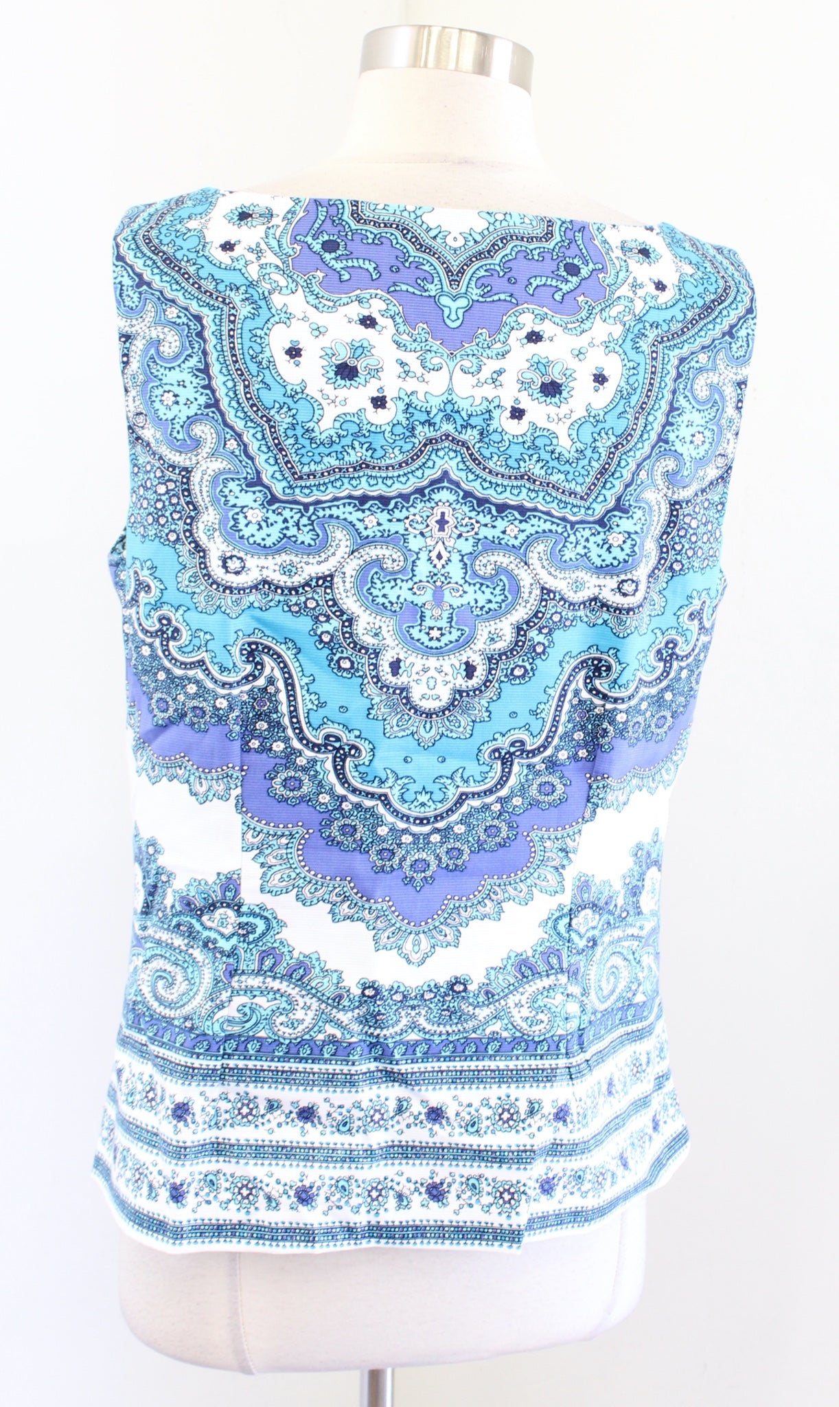 Talbots RSVP Womens Blue White Paisley Print Shell Tank Top Blouse Size 8P