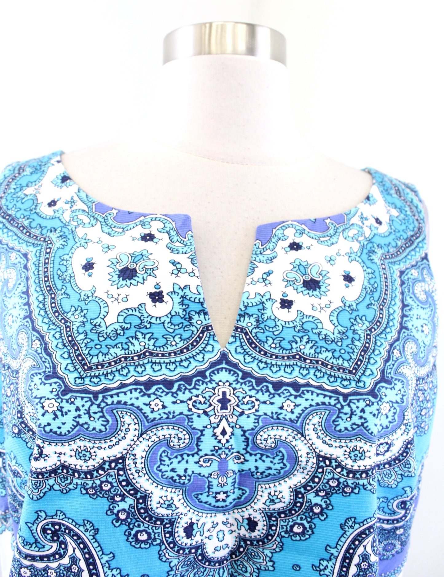 Talbots RSVP Womens Blue White Paisley Print Shell Tank Top Blouse Size 8P