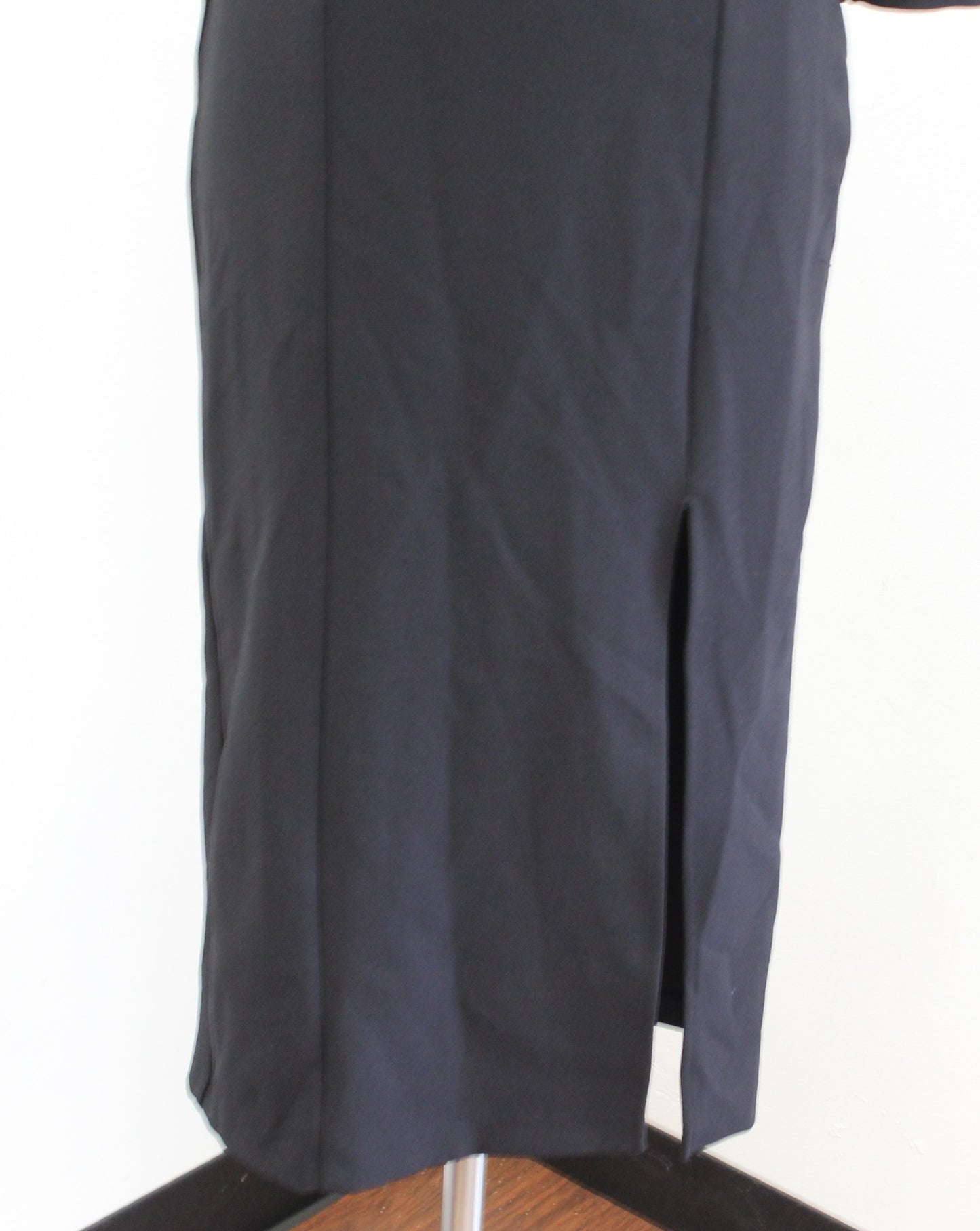 Zara Solid Black Split Square Neck Open Back Midi Dress Size XS Cocktail Fitted