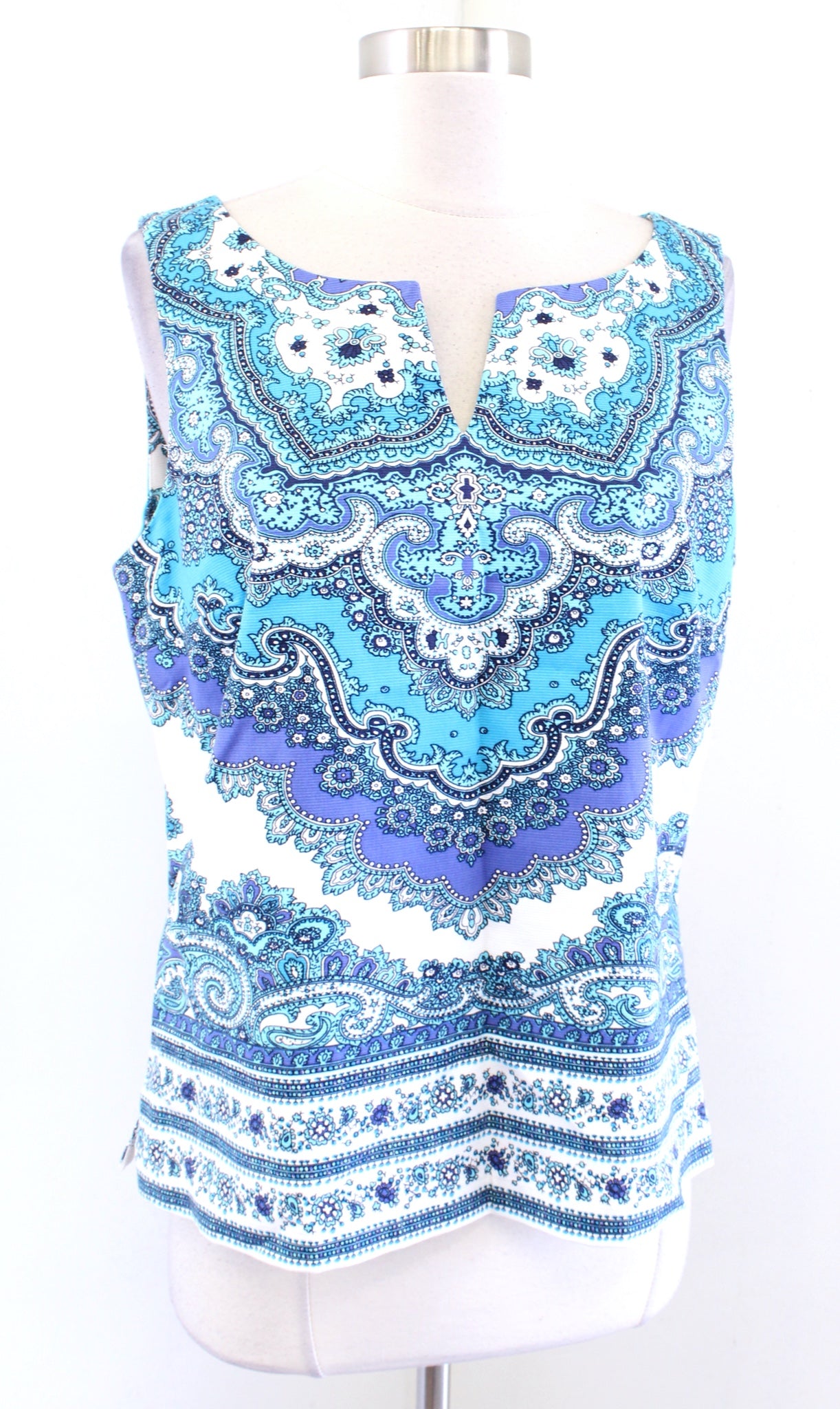 Talbots RSVP Womens Blue White Paisley Print Shell Tank Top Blouse Size 8P