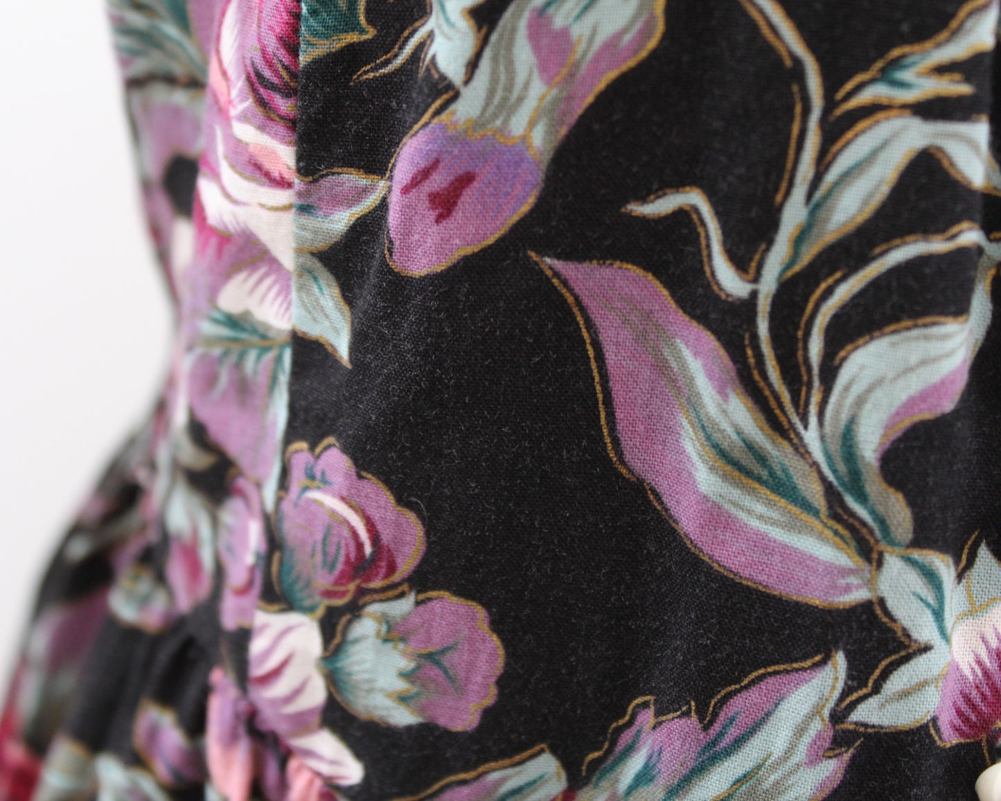 Vtg 90s Black Floral Lace Collar Tie Waist Retro Shirt Dress Size 9 / 10 Modest