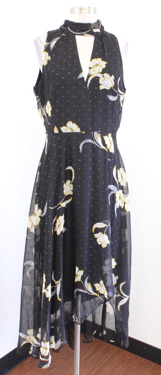 NWT White House Black Market Halter Floral Clip Dot Jacquard Hi Lo Maxi Dress 10