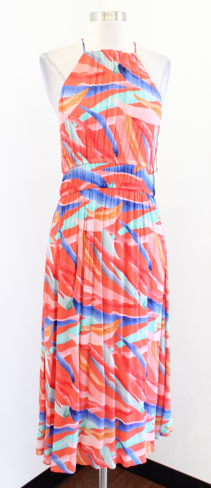 NWT Bella Dahl Watercolor Print Tie Halter Neck Midi Dress Sundress Size S Beach