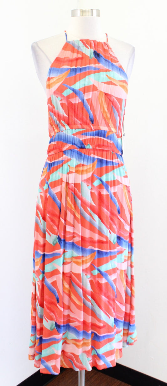 NWT Bella Dahl Watercolor Print Tie Halter Neck Midi Dress Sundress Size S Beach