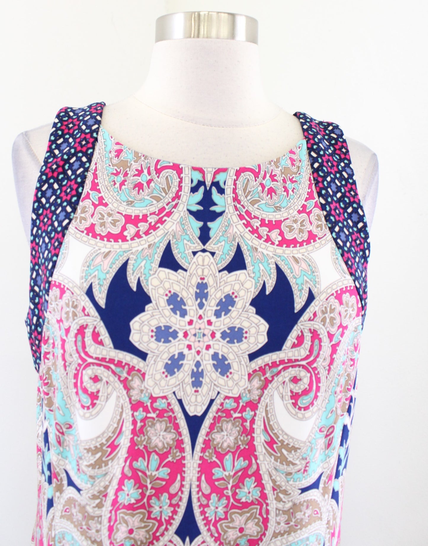 Chicos Geometric Paisley Print Sleeveless Jersey Maxi Dress Size 1 Blue Multi
