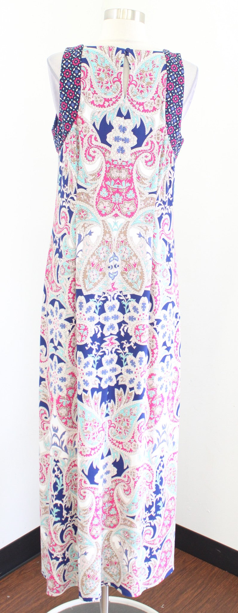 Chicos Geometric Paisley Print Sleeveless Jersey Maxi Dress Size 1 Blue Multi