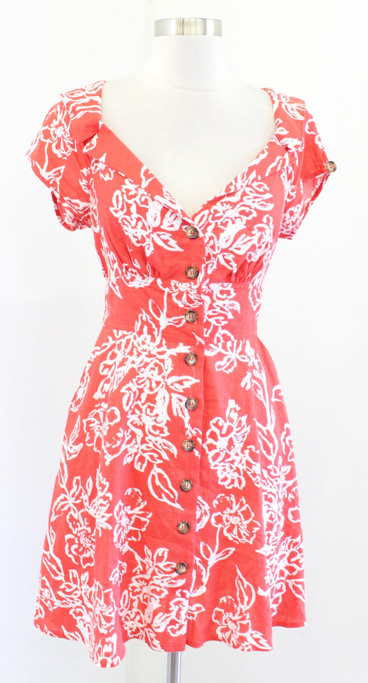 Free People A Thing Called Love Cherry Floral Linen Blend Mini Dress Size 4