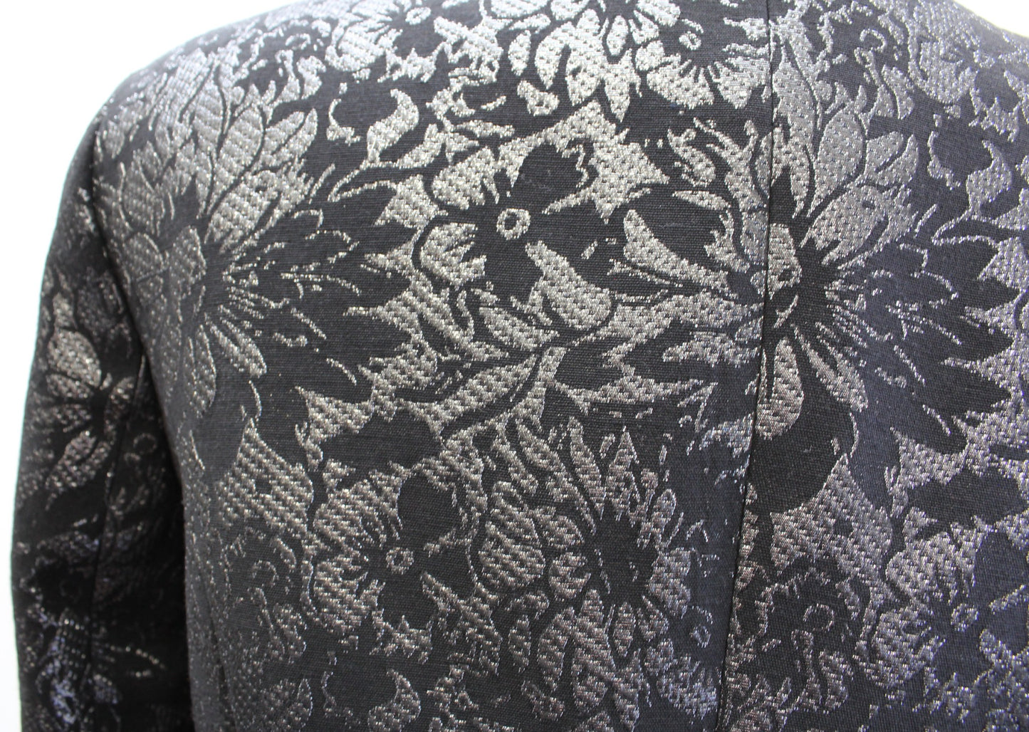 Calvin Klein Black Silver Metallic Floral Open Blazer Jacket Size 10 Evening