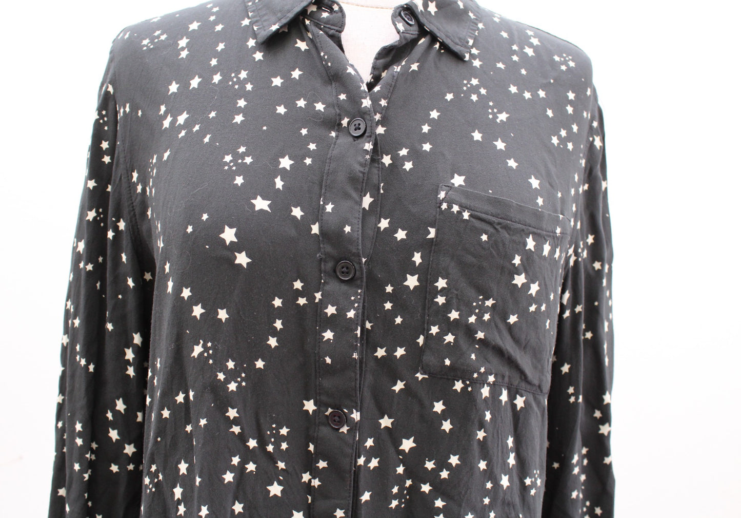 Rails Rocsi Constellation Star Print Button Front Shirt Blouse Size S Gray White