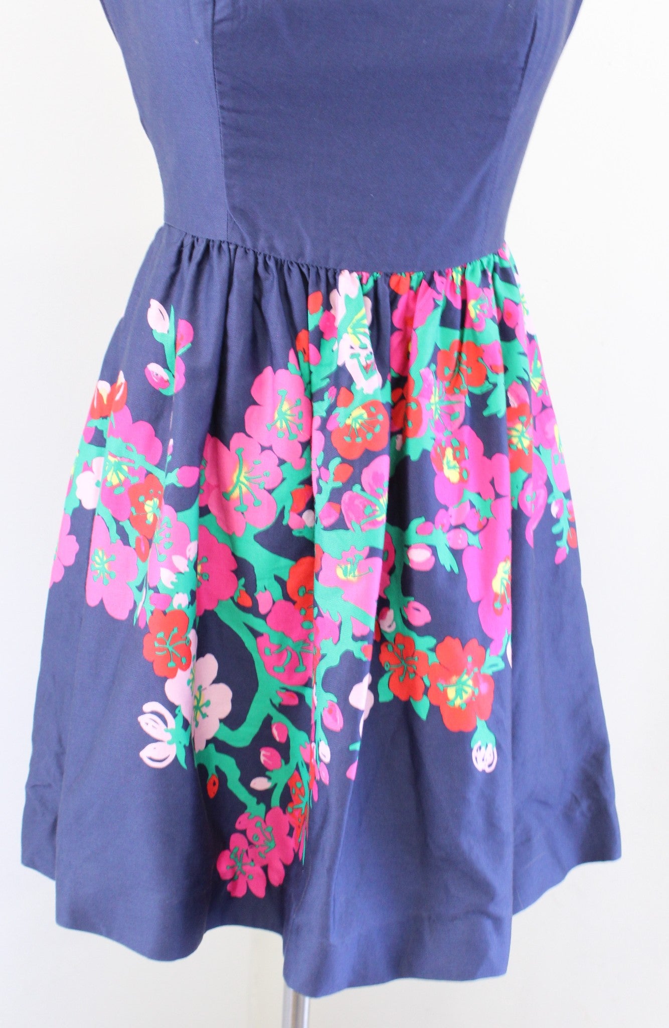 Lilly Pulitzer Lottie Navy Cherry Mine Floral Strapless Fit and Flare Dress Sz 0