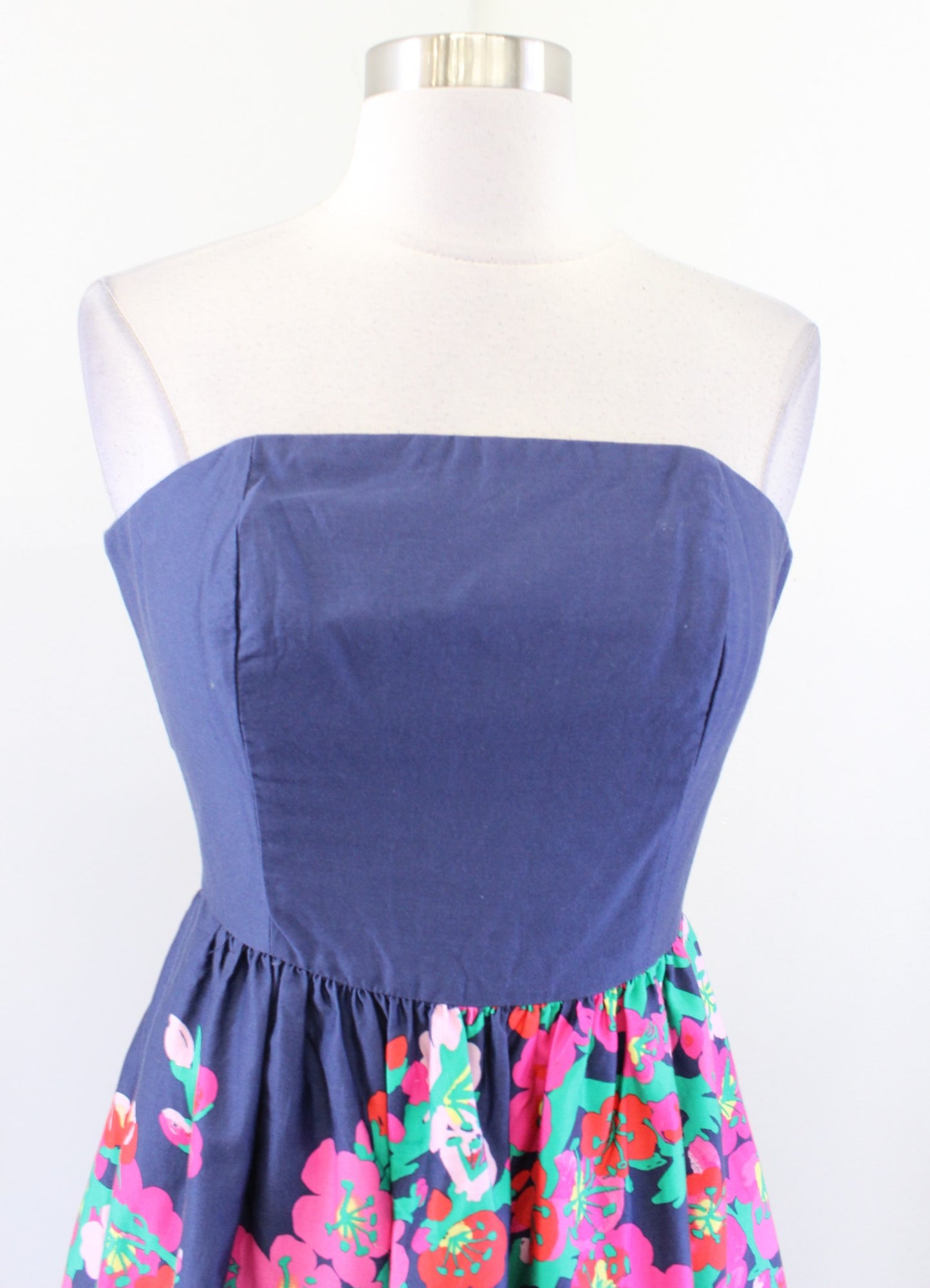 Lilly Pulitzer Lottie Navy Cherry Mine Floral Strapless Fit and Flare Dress Sz 0