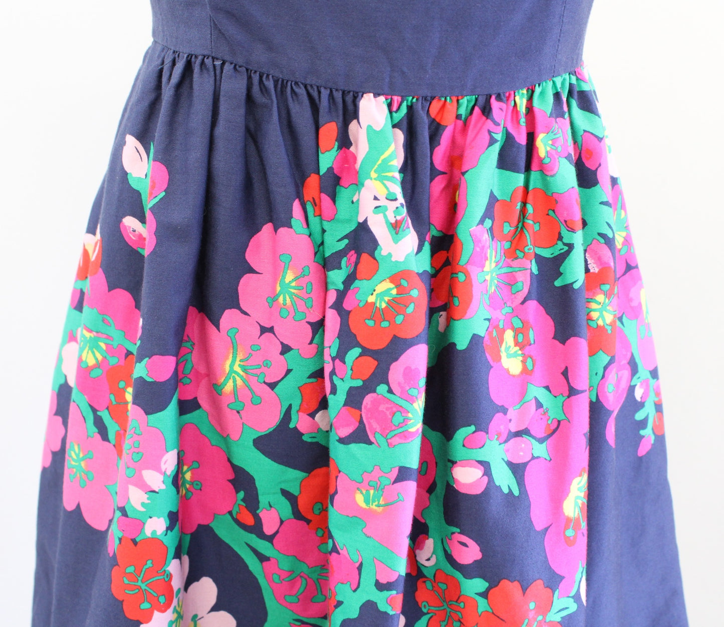 Lilly Pulitzer Lottie Navy Cherry Mine Floral Strapless Fit and Flare Dress Sz 0