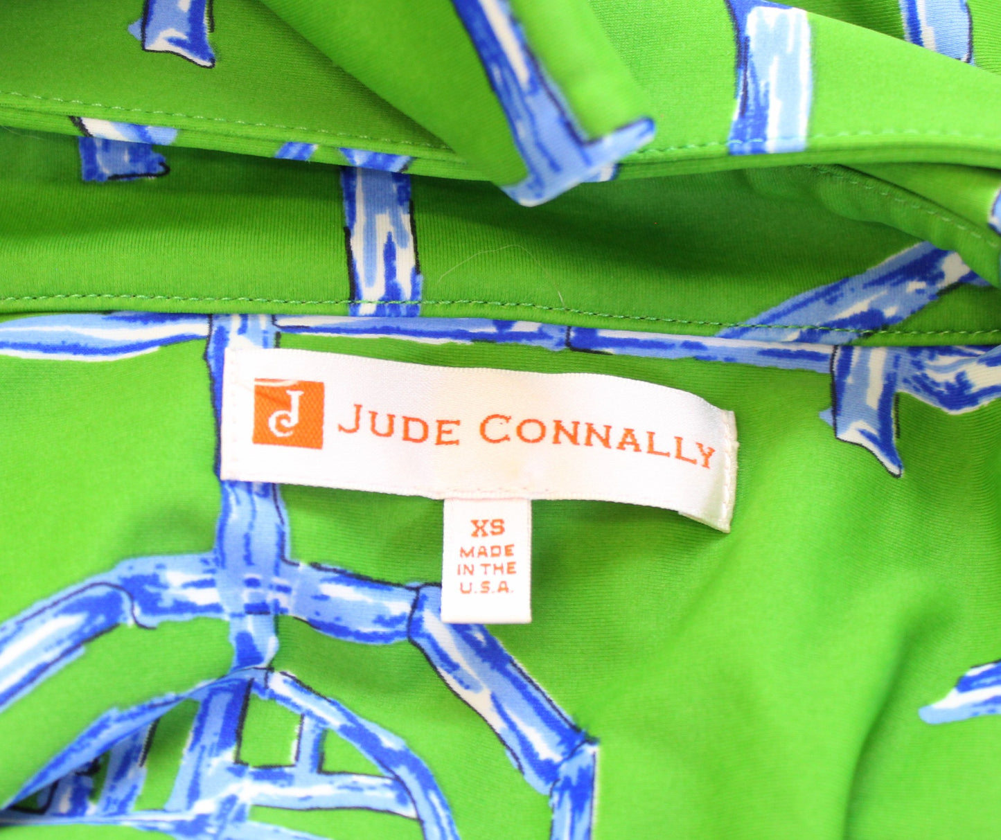 Jude Connally Hadley Green Blue Bamboo Geometric Print Jude Cloth Top Blouse XS