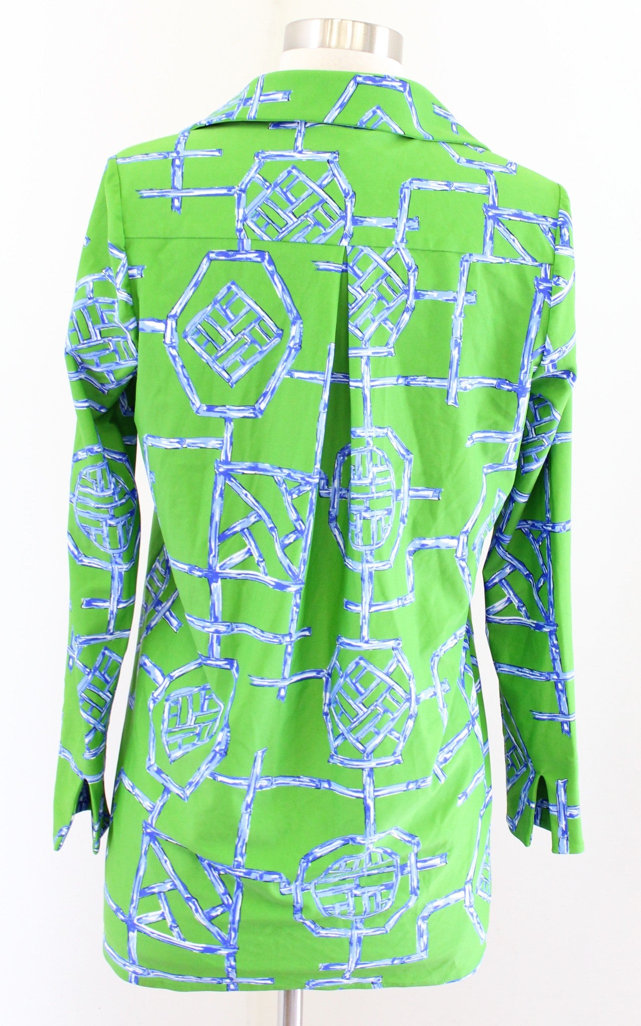 Jude Connally Hadley Green Blue Bamboo Geometric Print Jude Cloth Top Blouse XS