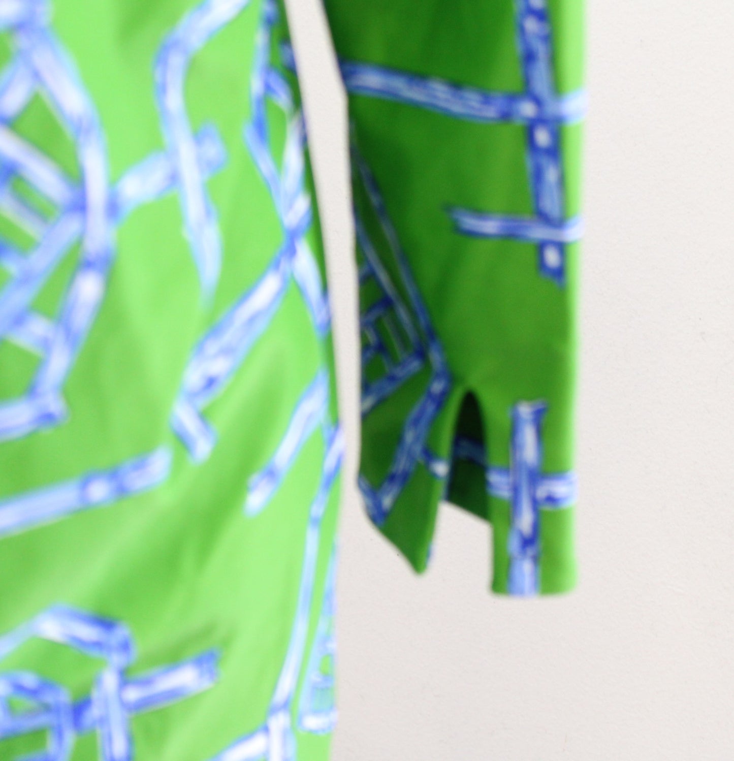 Jude Connally Hadley Green Blue Bamboo Geometric Print Jude Cloth Top Blouse XS