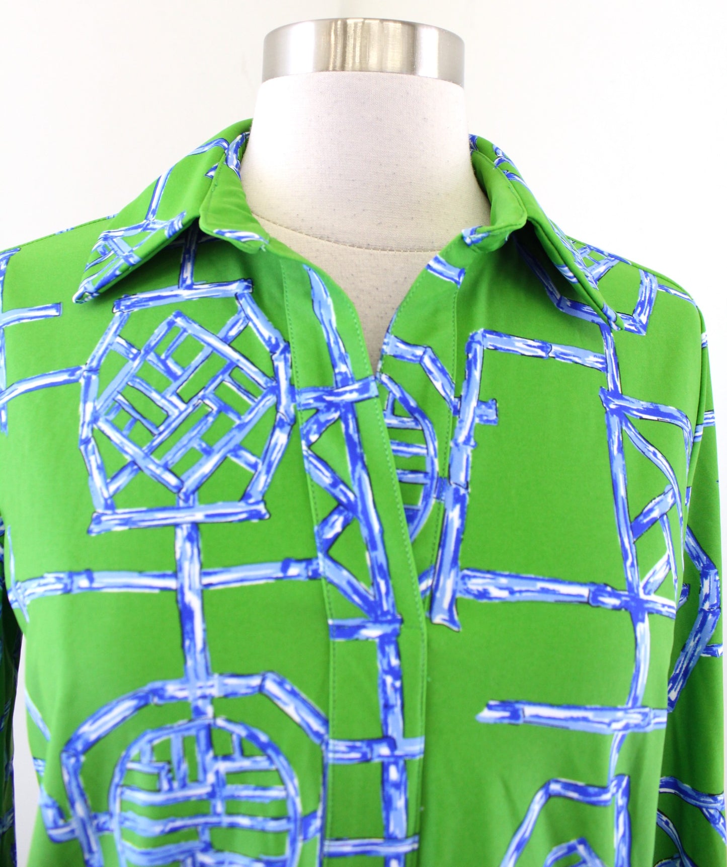 Jude Connally Hadley Green Blue Bamboo Geometric Print Jude Cloth Top Blouse XS