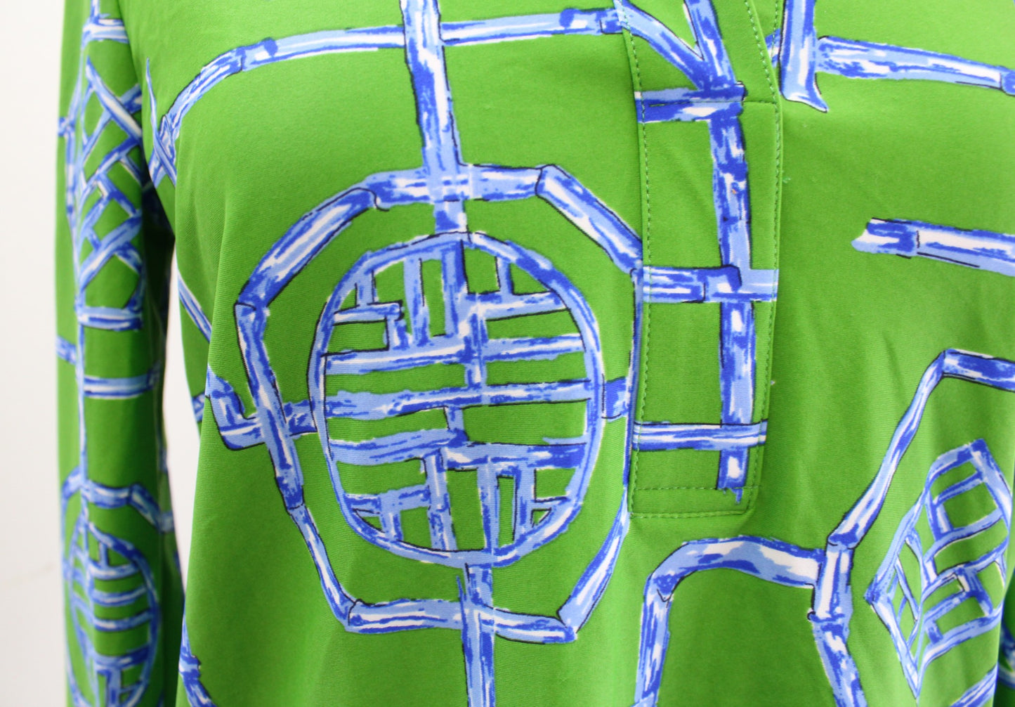 Jude Connally Hadley Green Blue Bamboo Geometric Print Jude Cloth Top Blouse XS
