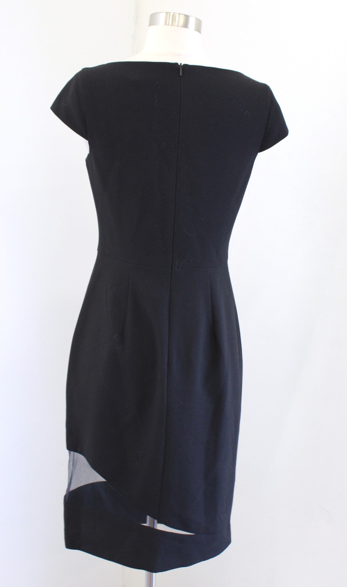 NWT Black Halo Remi Black Mesh Inset Illusion Sheath Dress Size 4 Cap Sleeve