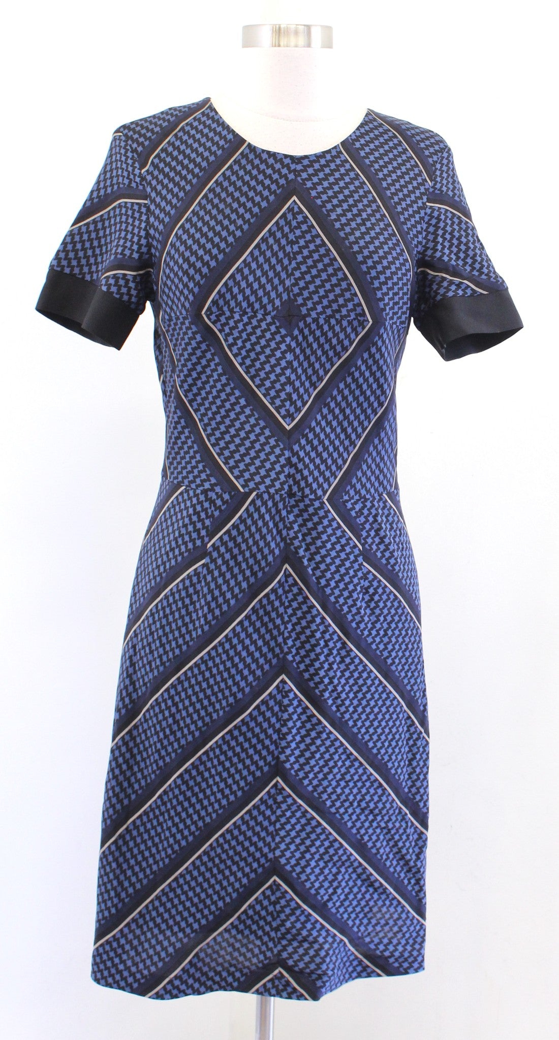 Sea New York Blue Black Squiggle Stripe Diamond Silk Blend Sheath Dress Size 4