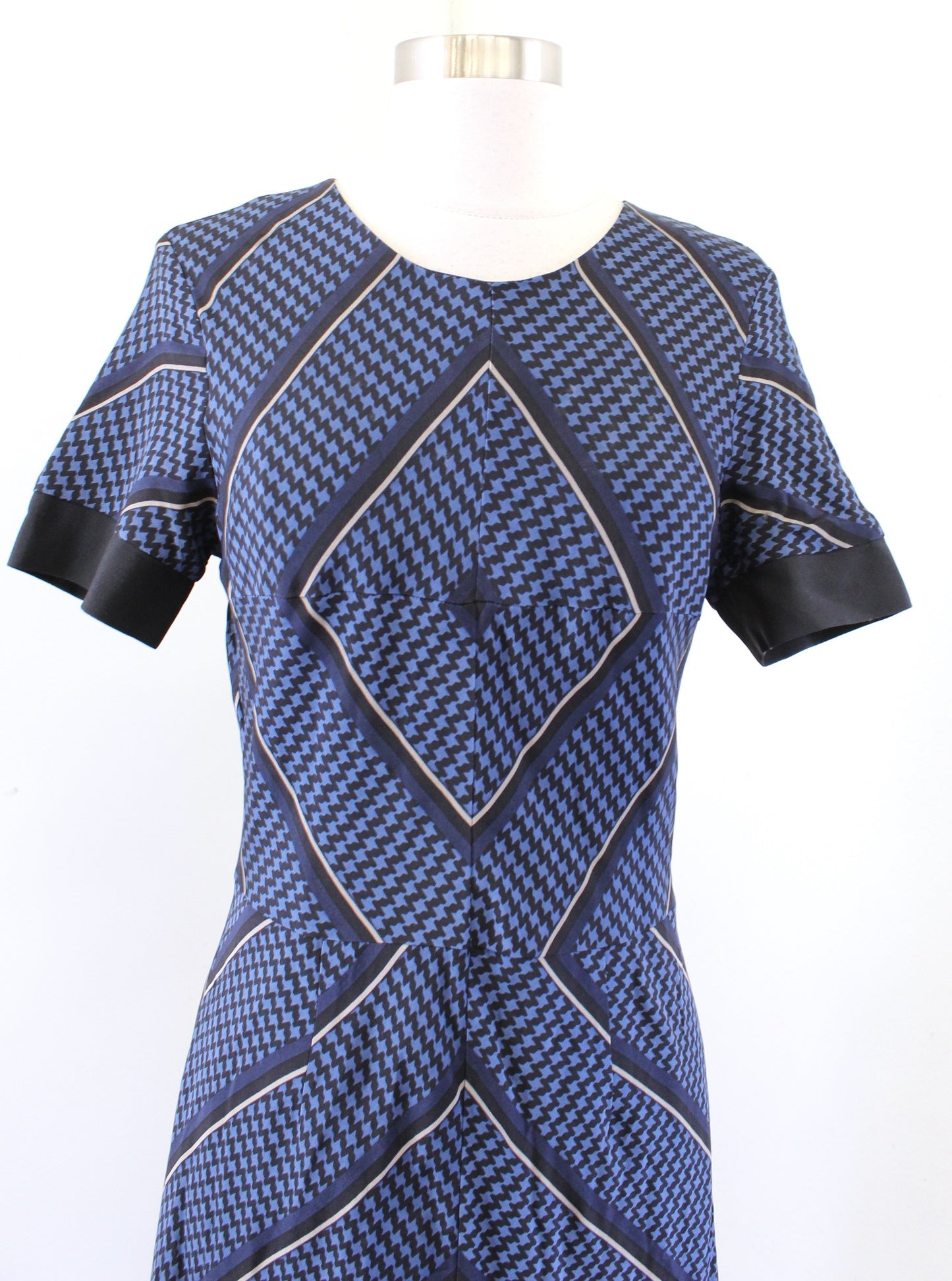 Sea New York Blue Black Squiggle Stripe Diamond Silk Blend Sheath Dress Size 4