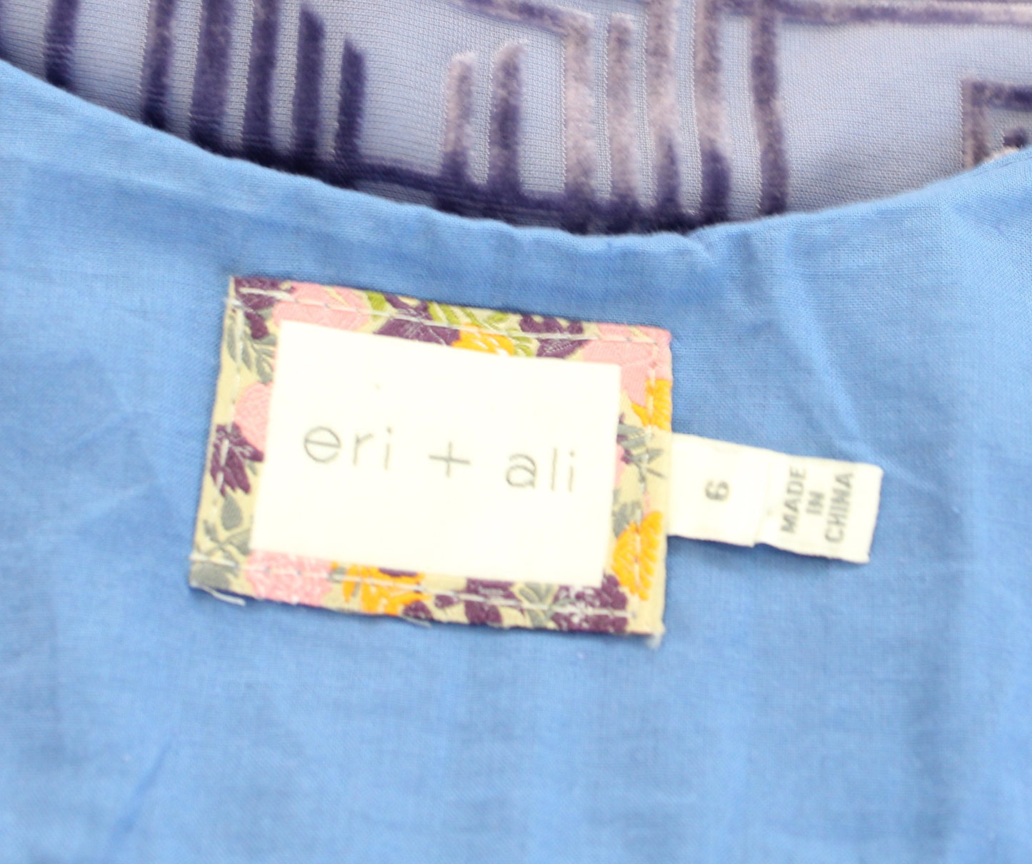 Eri + Ali Anthropologie Abernathie Blue / Purple Burnout Velvet Shift Dress Sz 6