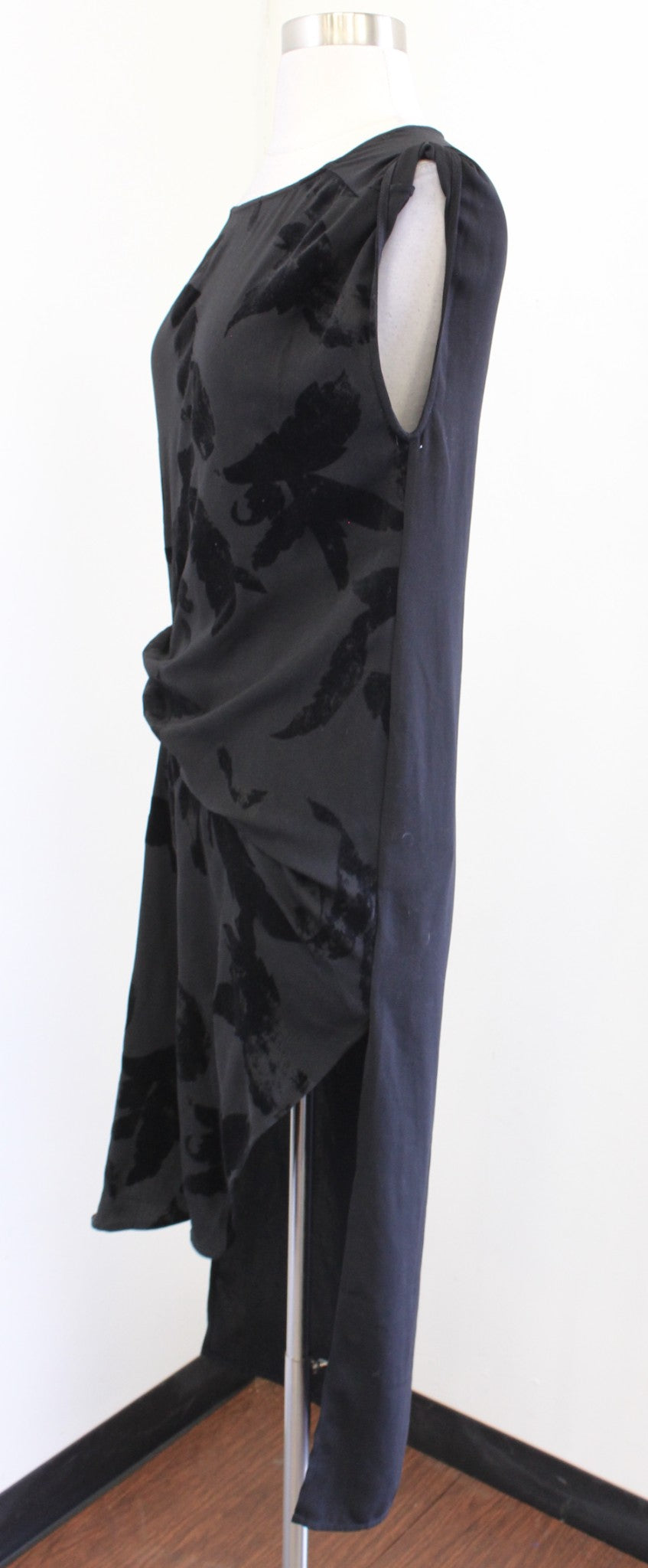 AllSaints Riviera Lux Velvet Floral Print Hi Lo Knot Ruched Midi Dress Size Us 0