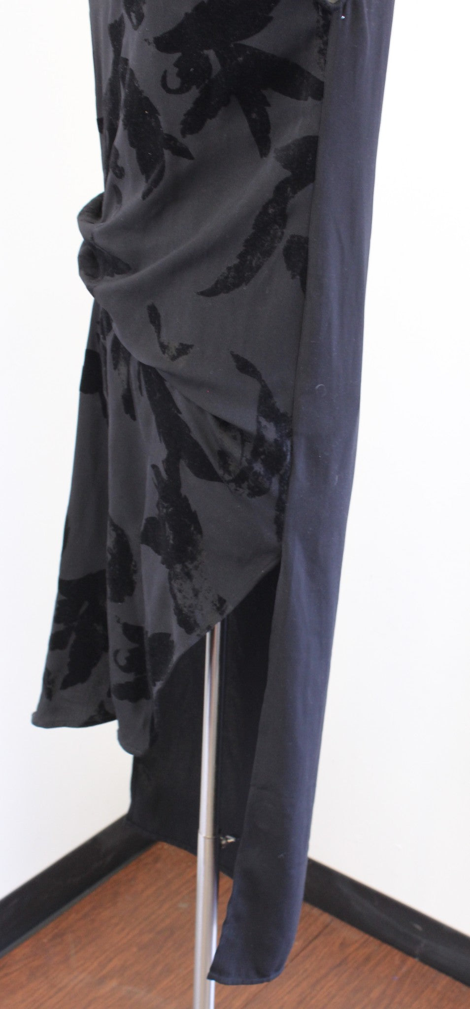 AllSaints Riviera Lux Velvet Floral Print Hi Lo Knot Ruched Midi Dress Size Us 0