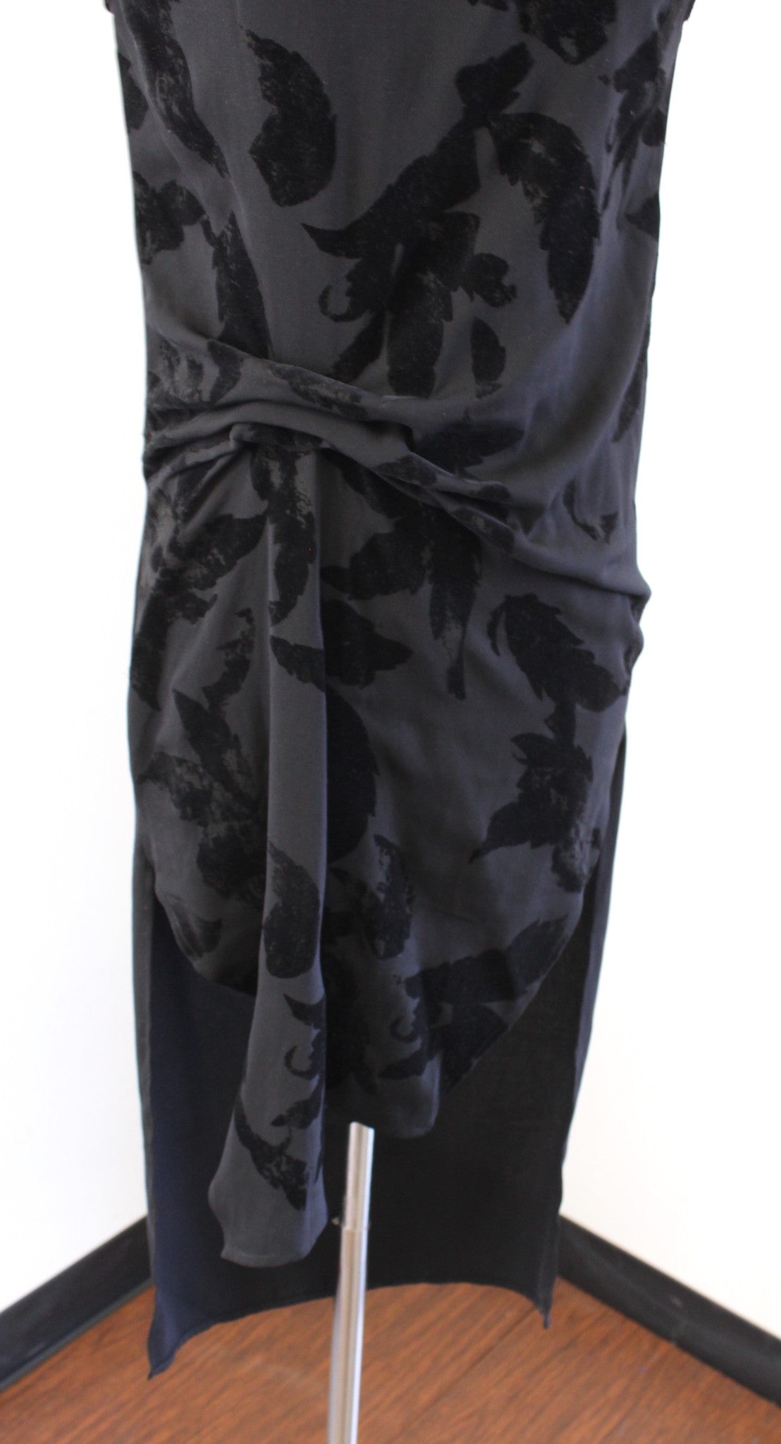 AllSaints Riviera Lux Velvet Floral Print Hi Lo Knot Ruched Midi Dress Size Us 0