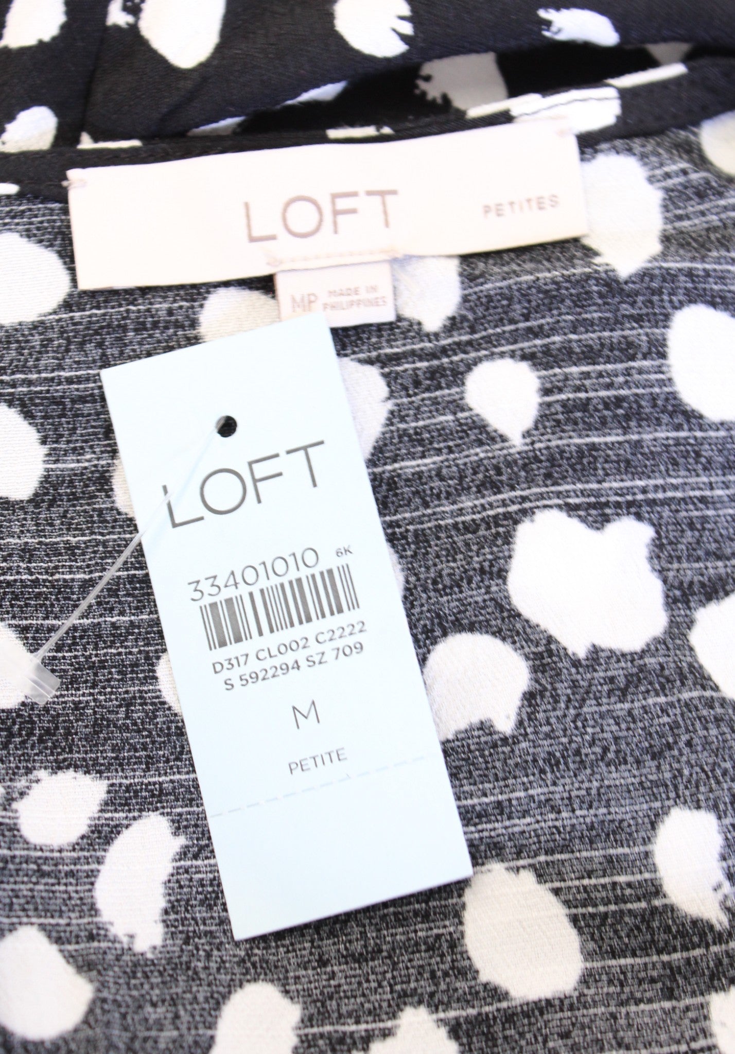 NWT Ann Taylor Loft Black White Spotted Tie Front V Neck Casual Dress Size PM MP