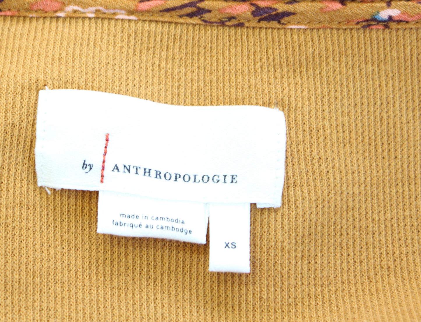 By Anthropologie Annette Orange/Yellow Floral Print Waffle Knit Top Blouse Sz XS Long Sleeve