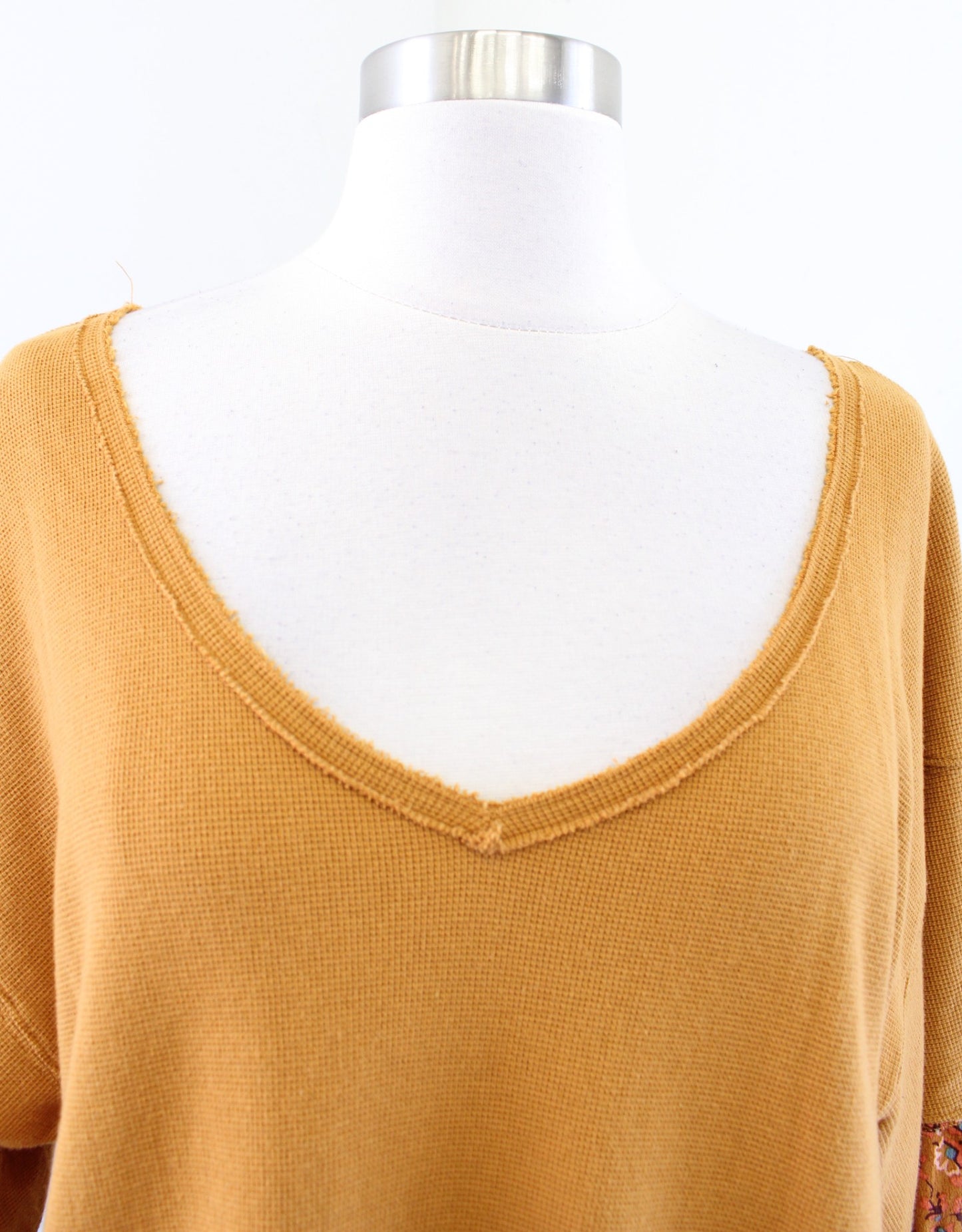 By Anthropologie Annette Orange/Yellow Floral Print Waffle Knit Top Blouse Sz XS Long Sleeve