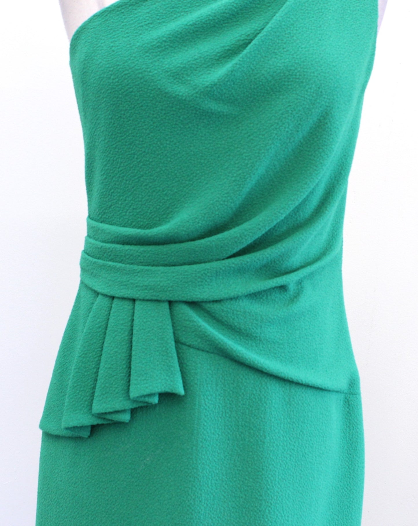 David Meister Green One Shoulder Ruched Ruffle Cocktail Party Dress Sz 2 Holiday