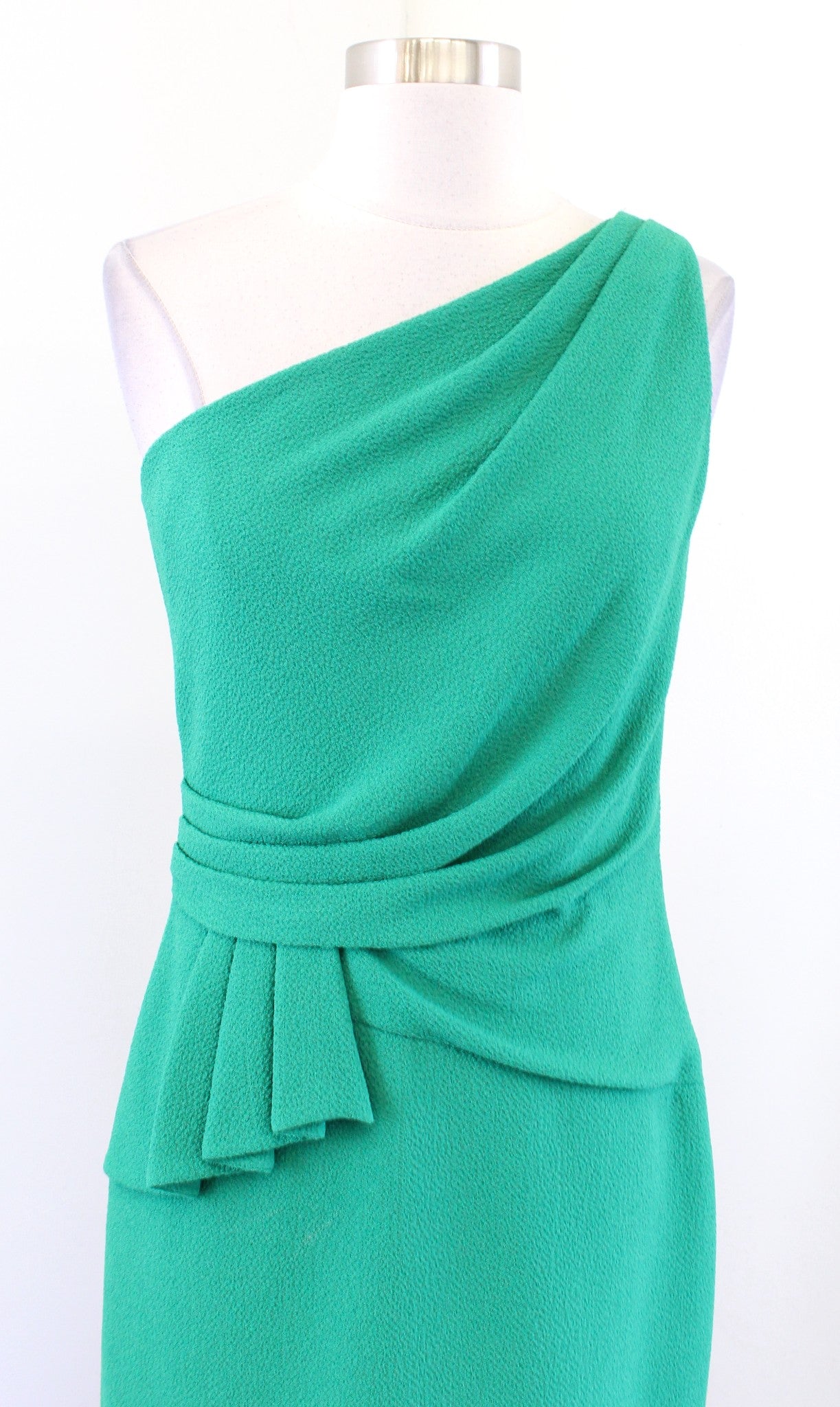 David Meister Green One Shoulder Ruched Ruffle Cocktail Party Dress Sz 2 Holiday