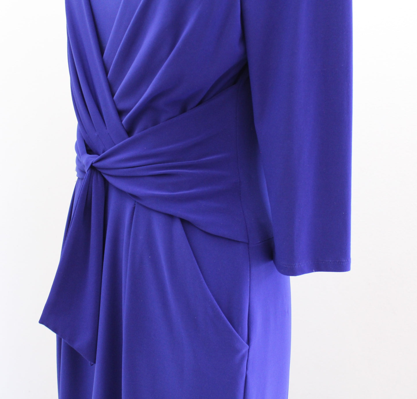 Lauren Ralph Lauren Blue Jersey Tie Front Ruched Sheath Dress Size 8 Career