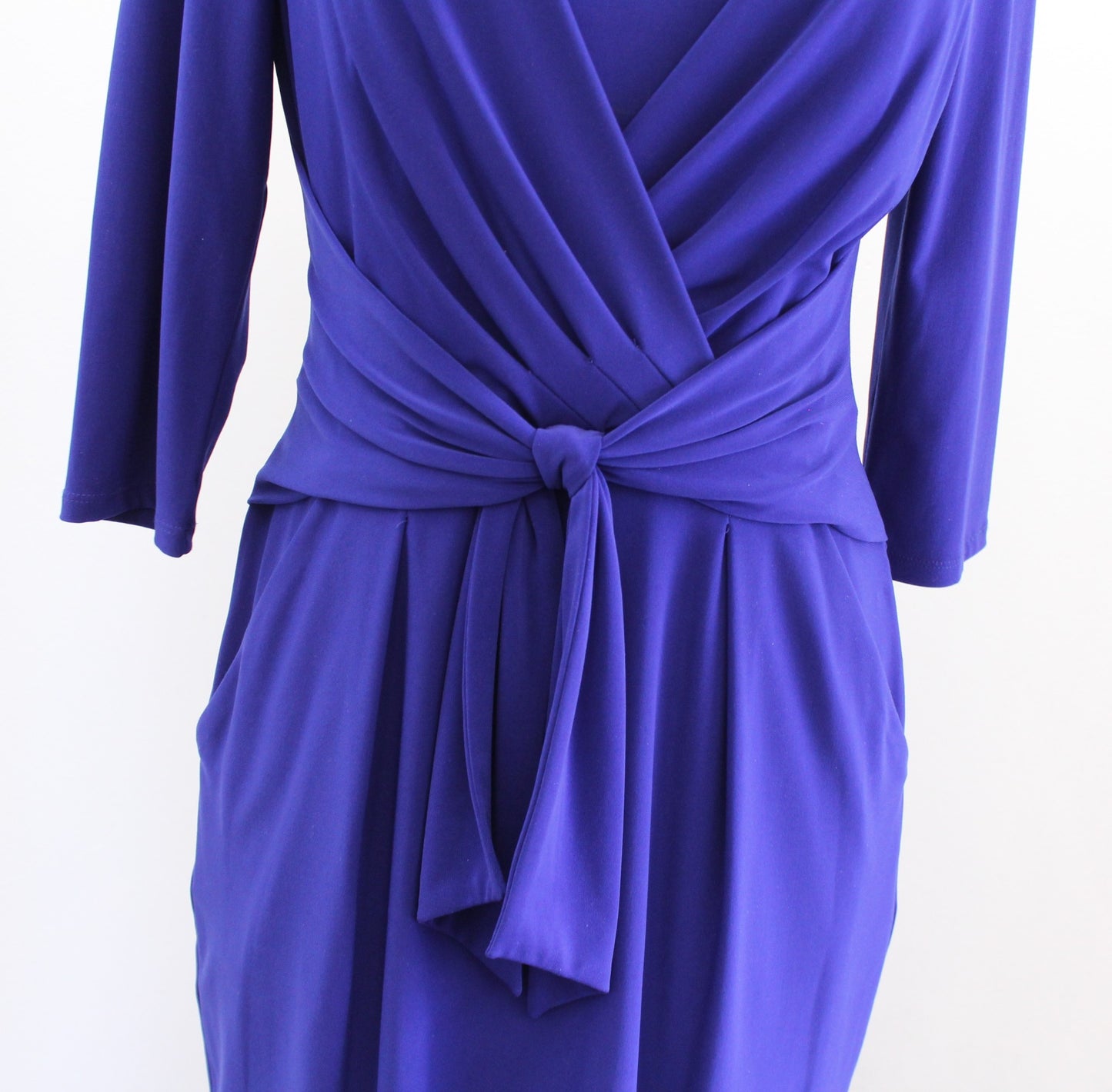 Lauren Ralph Lauren Blue Jersey Tie Front Ruched Sheath Dress Size 8 Career