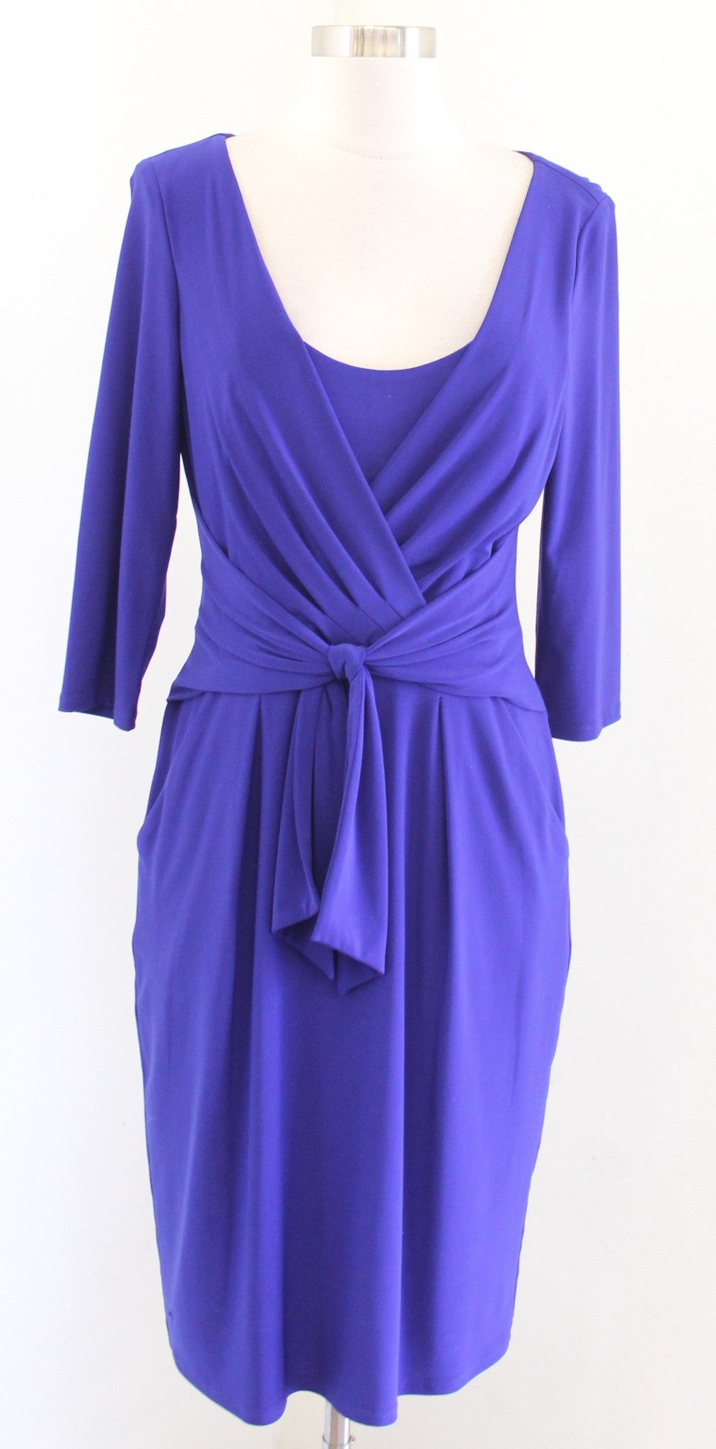 Lauren Ralph Lauren Blue Jersey Tie Front Ruched Sheath Dress Size 8 Career